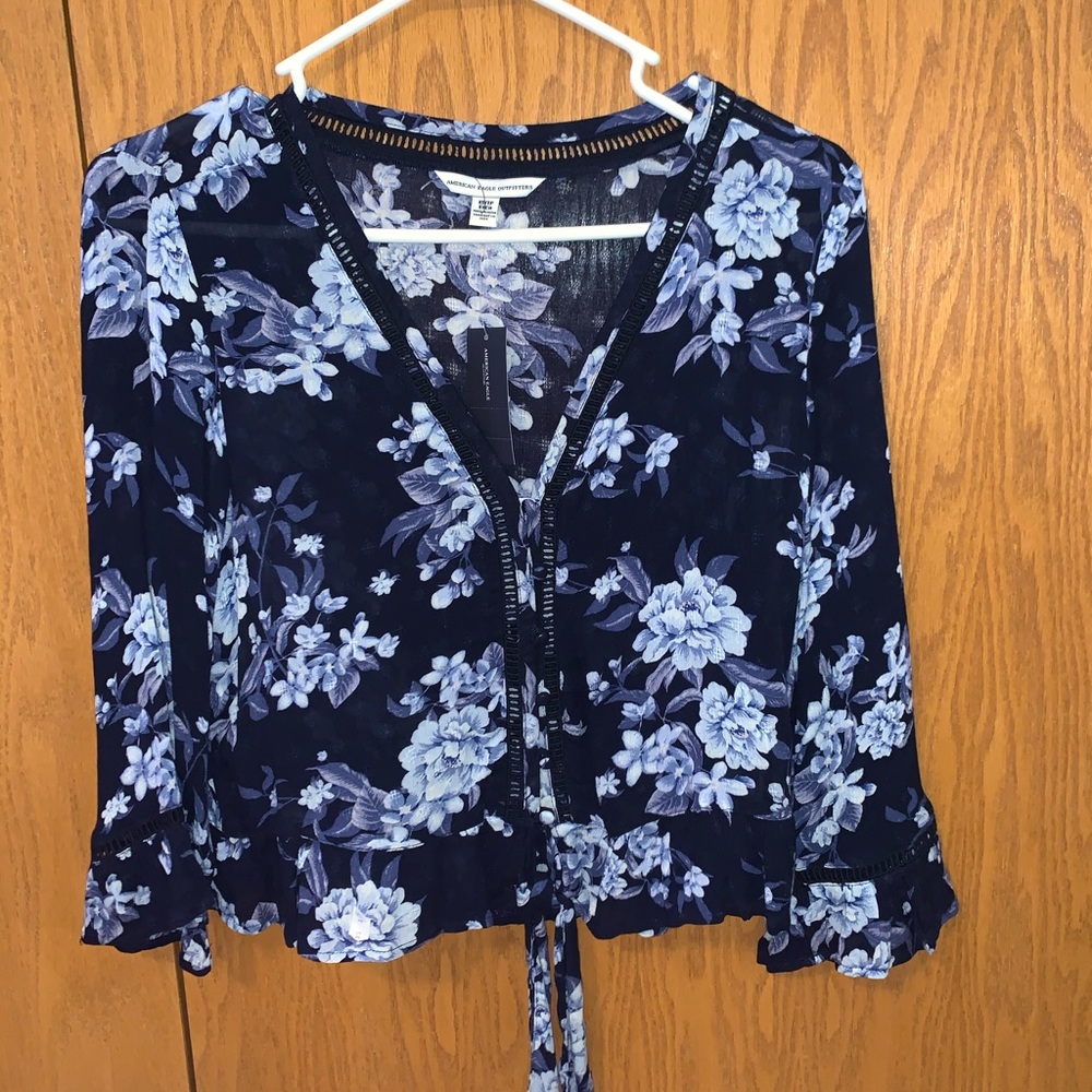 Navy blue floral blouse